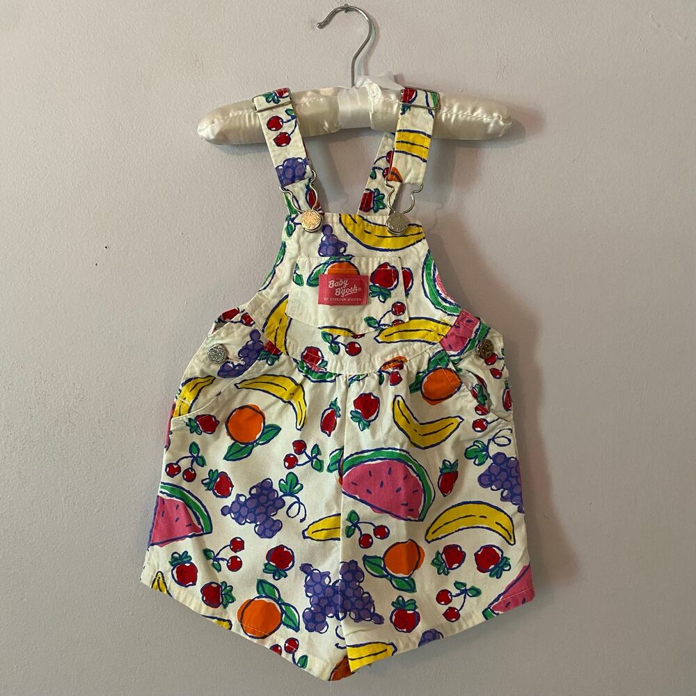 Baby Oshkosh B'Gosh White Colorful Fruit Print Shortalls Overalls Vintage Rare